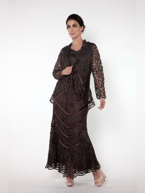 Soulmates Brown Lace Overlay Evening Dress with Jacket